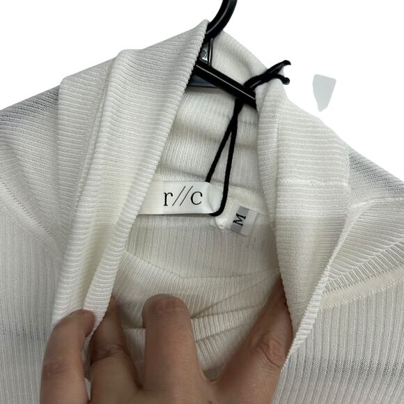 Minimalist ribbed knit turtleneck top r//c ivory semi sheer elevated basics M - Picture 5 of 6